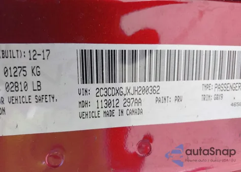 2018 Dodge Charger R/T Scat Pack Rwd z USA, uszkodzony, nr VIN 2C3CDXGJXJH200362